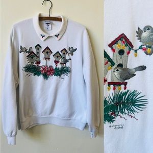 Vintage ugly christmas Sweatshirt  1990’s Birdhouse And Birds Graphic Shirt